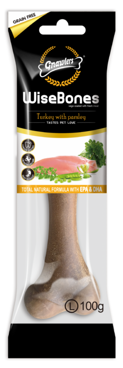 עצם ללא דגנים בטעם הודו ופטרוזיליה (לארג) 100 גרם Gnawlers