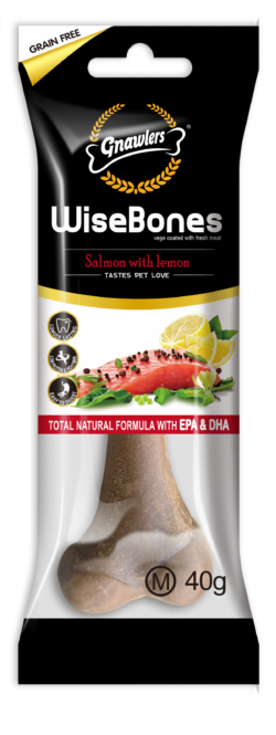 עצם ללא דגנים בטעם סלמון ולימון 40 גרם Gnawlers